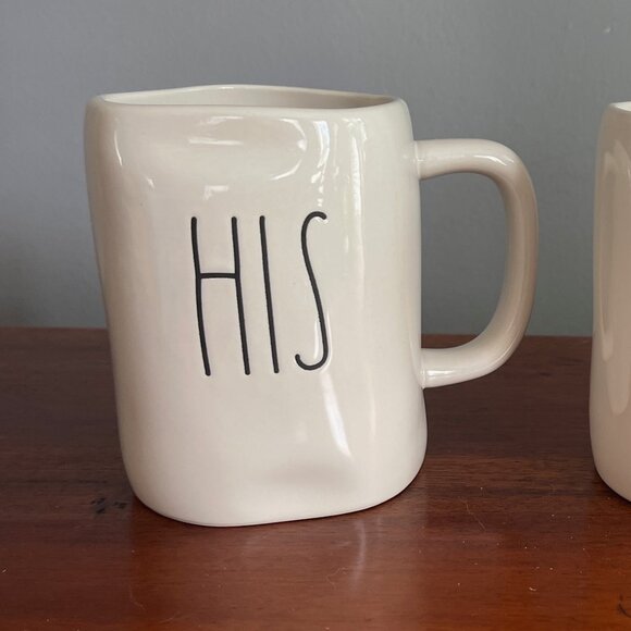 Rea Dunn His & Hers Black Print Hand Crafted Set of 2 Large 16 oz Mugs - Picture 2 of 10